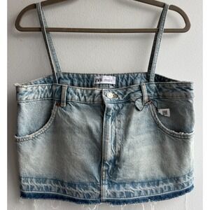 ZARA Women's Size Medium Blue Denim Crop Top NWOT 100% Cotton Light Wash